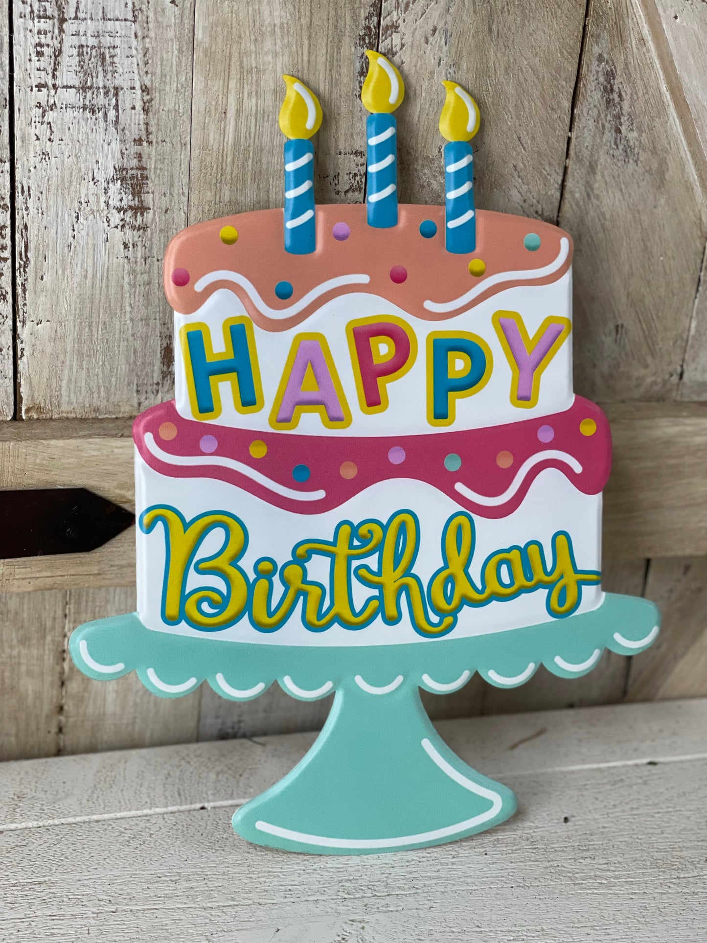 Metal Happy Birthday Cake Sign