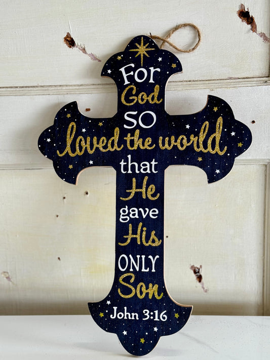 For God So Loved The World Cross Wooden Sign