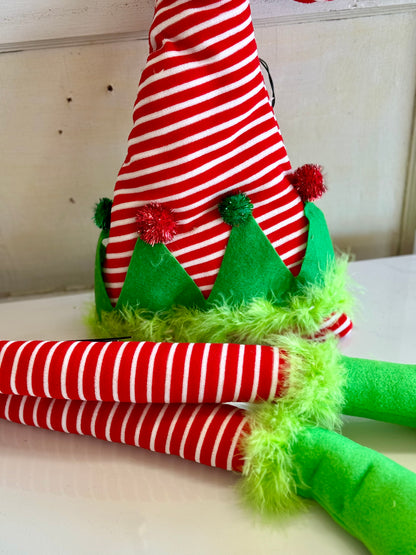 Striped 3 Piece Elf Hat And Legs Wreath Kit