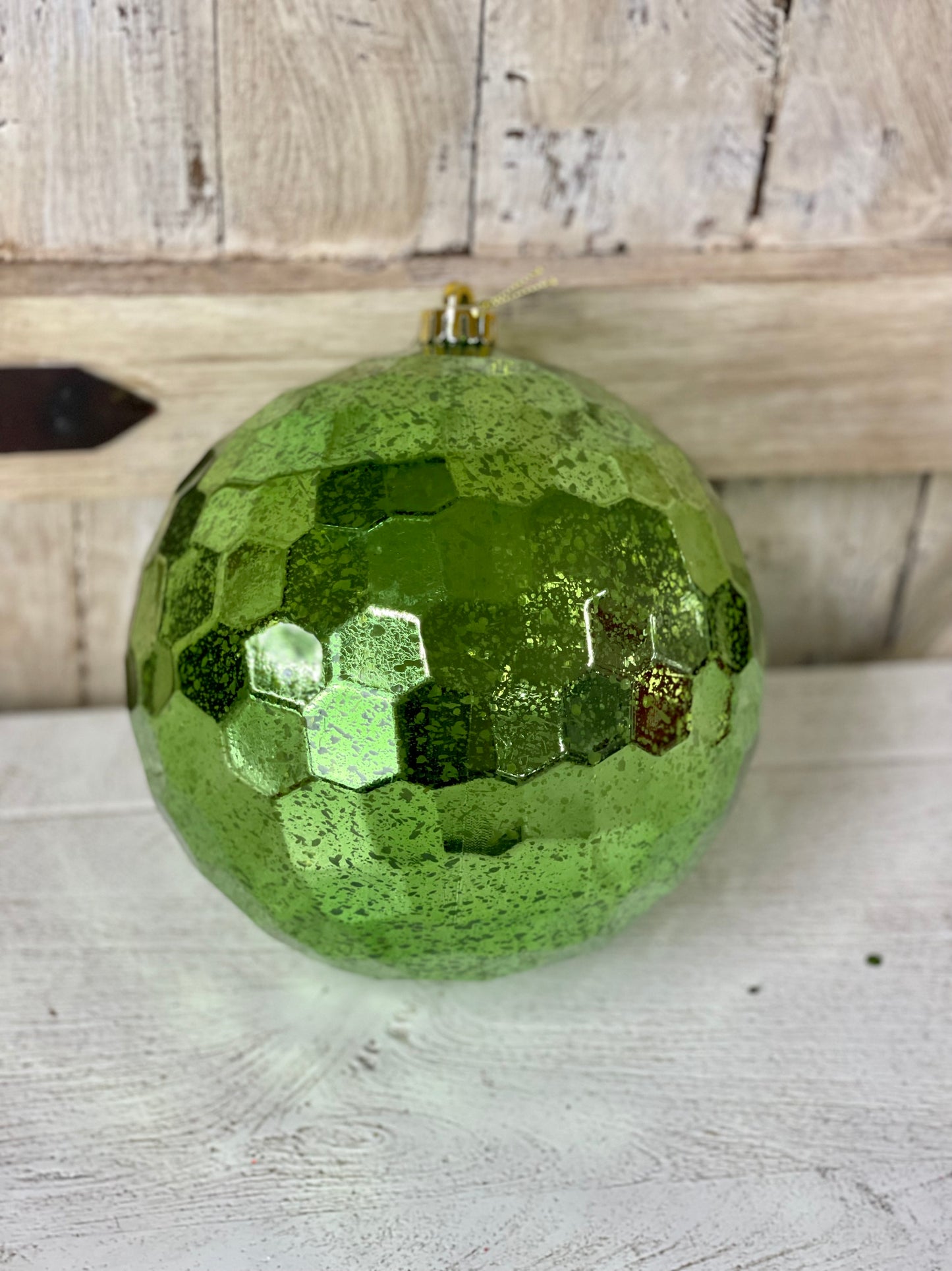 8 Inch Shiny Spearmint Antique Look Honeycomb Ornament Ball