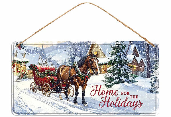 12 Inch Home For The Holidays Metal Sign