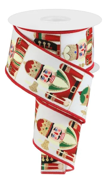 2.5 Inch By 10 Yard Red Gold And White Nutcracker Ribbon