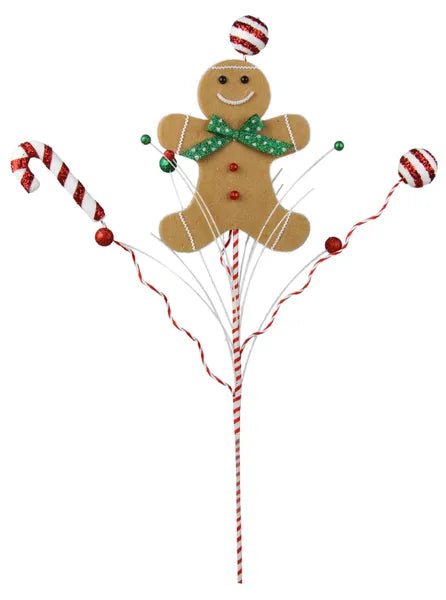 25 Inch Brown Emerald And Red Gingerbread Man With Candy Spray