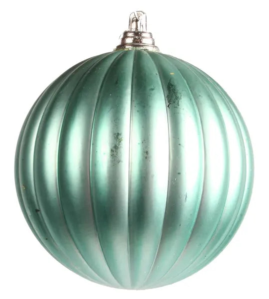 8 Inch Matte Turquoise Vertical Stripe Ball Ornament