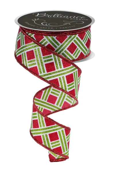 1.5 Inch By 10 Yard Lime And Red Woven Stripes Ribbon
