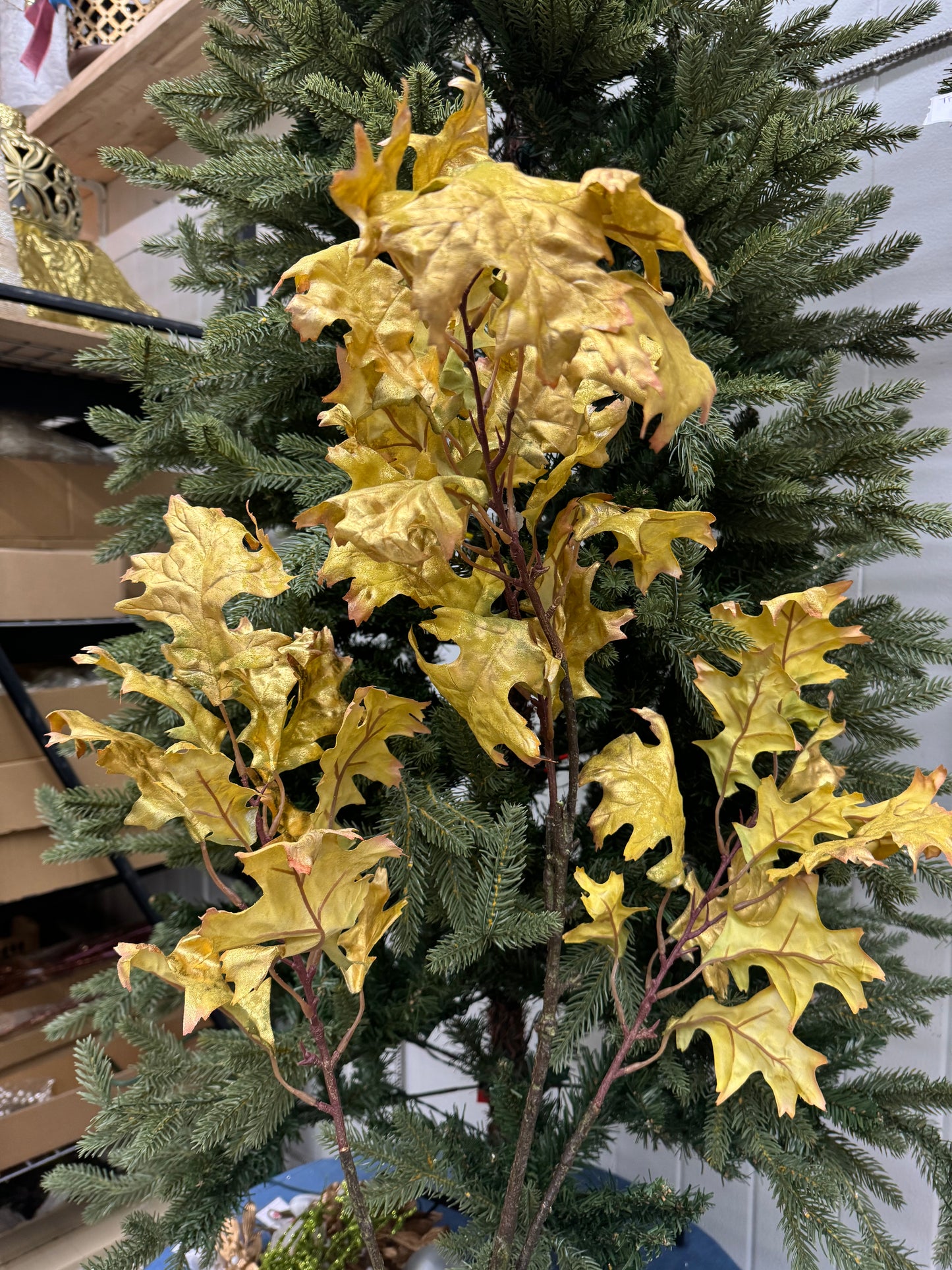 52 Inch Gold And Green Metallic Oak Leaf Branch