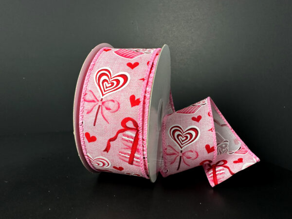 1.5 Inch By 10 Yard Red And Pink Lollipop And Macaroons Ribbon