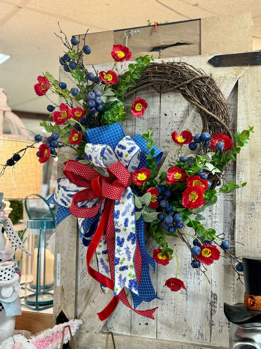Summer Poppy And Blueberry Premade Wreath