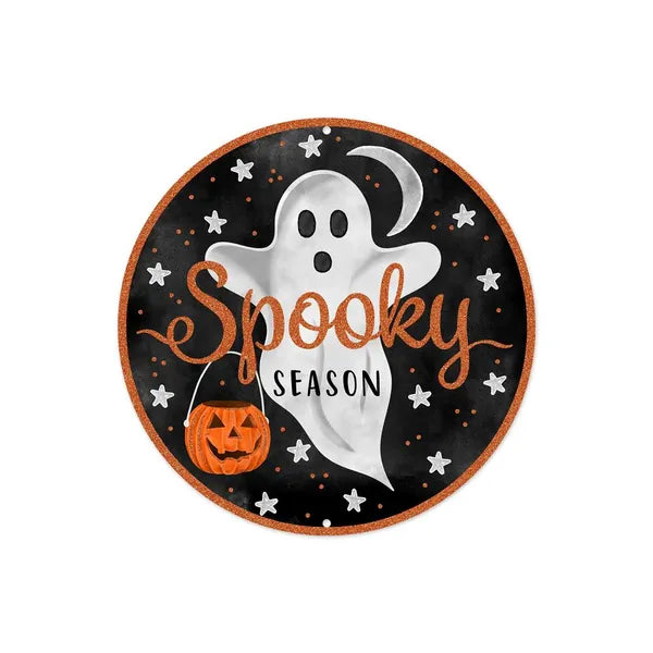 8 Inch Glitter Spooky Ghost Metal Sign