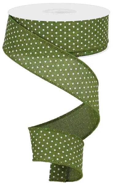 1.5 Inch By 10 Yard Moss Green And White Raised Swiss Dots Ob Royal Ribbon