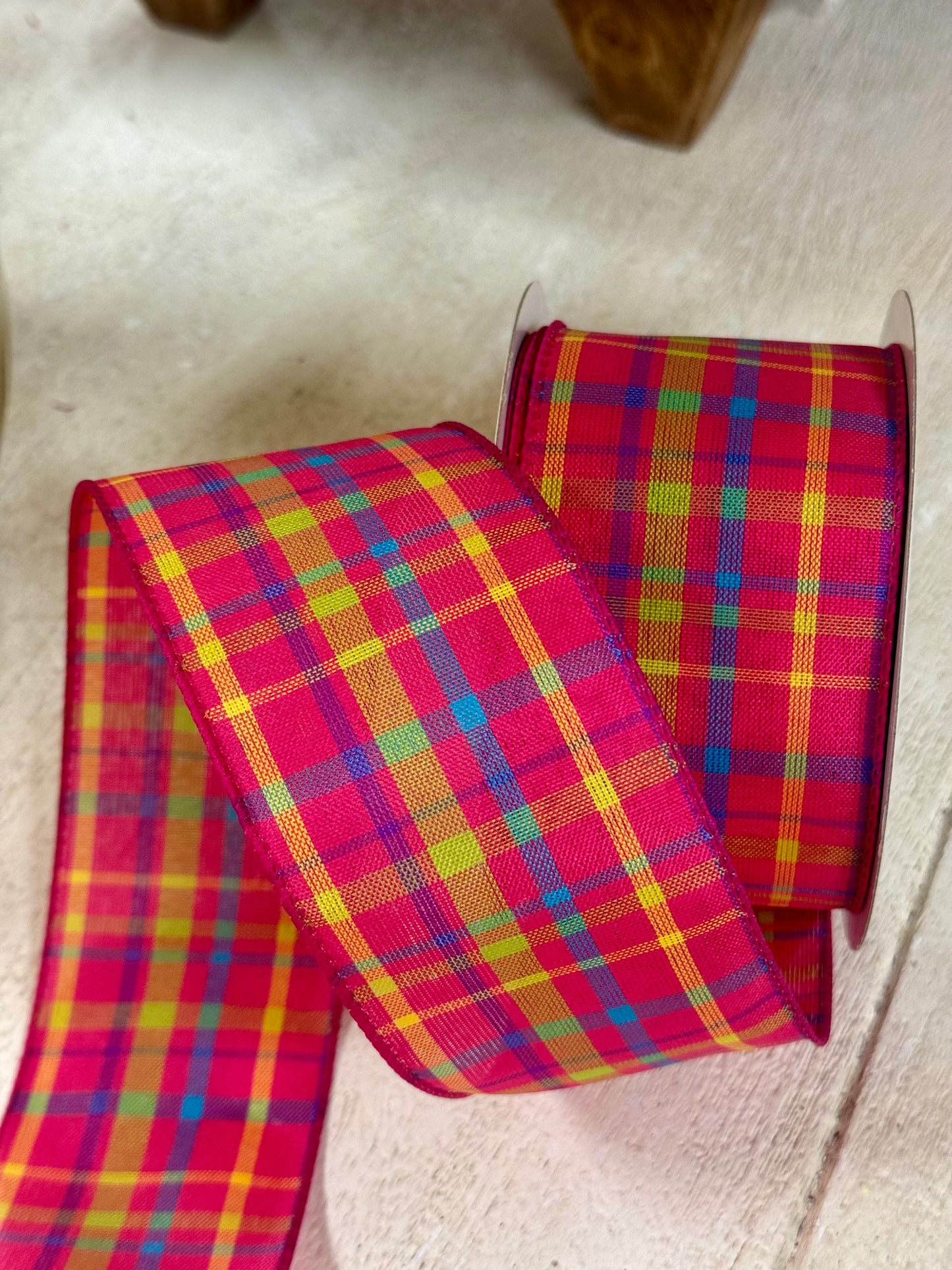 2.5 Inch By 10 Yard Fuchsia Breezeway Plaid Ribbon