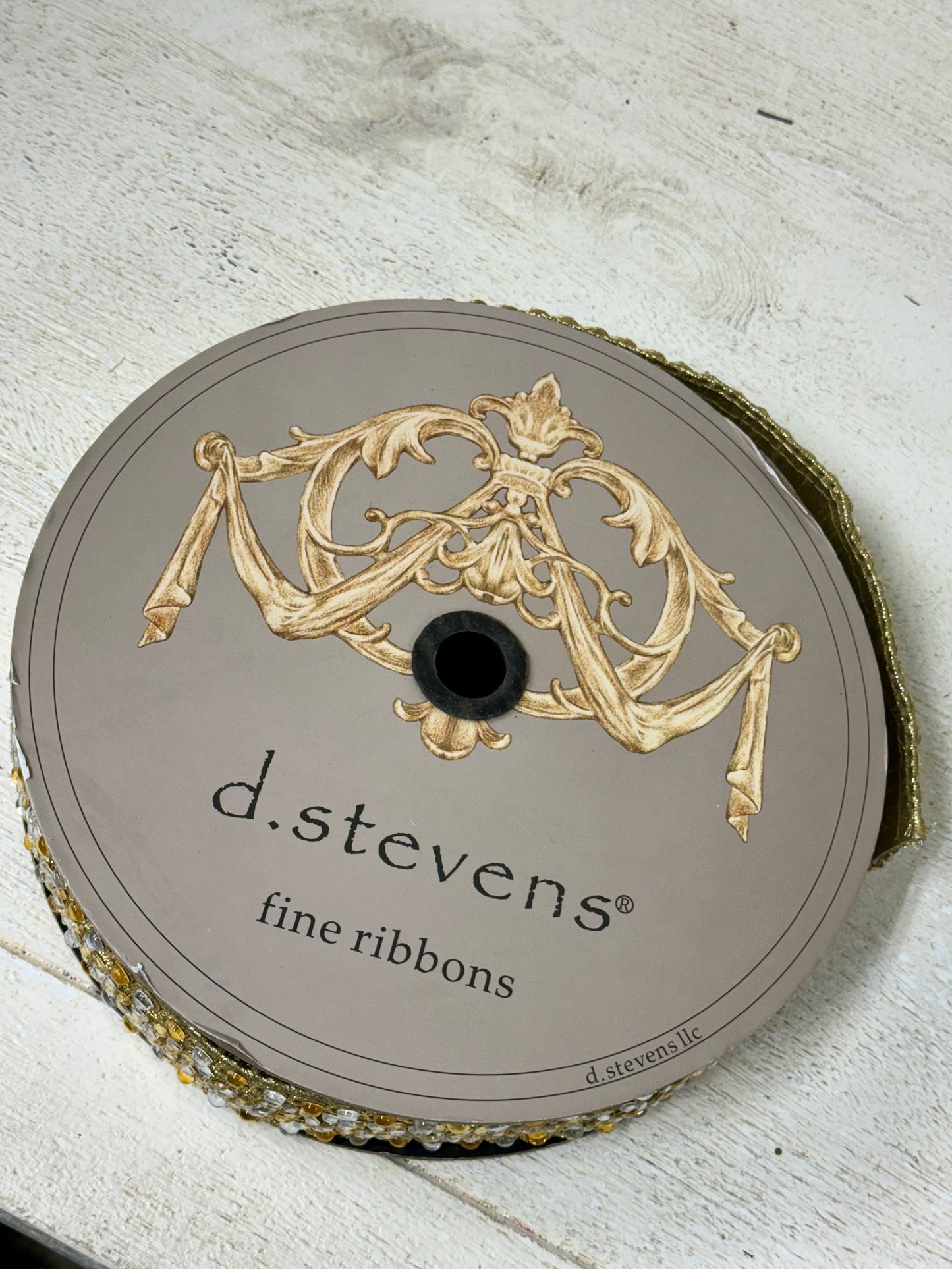 1.5 Inch By 10 Yard Gold Criss Cross Jewels Dupioni Ribbon