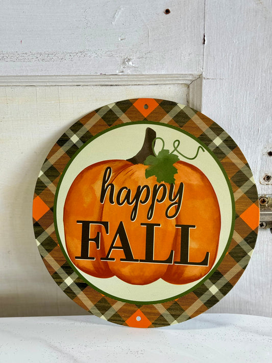 8 Inch Happy Fall With Pumpkin Wreath Sign