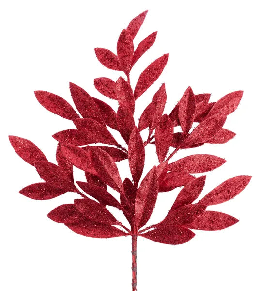 23 Inch Red Glitter Bay Leaf Spray
