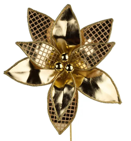 15 Inch Gold Square Sequin Poinsettia