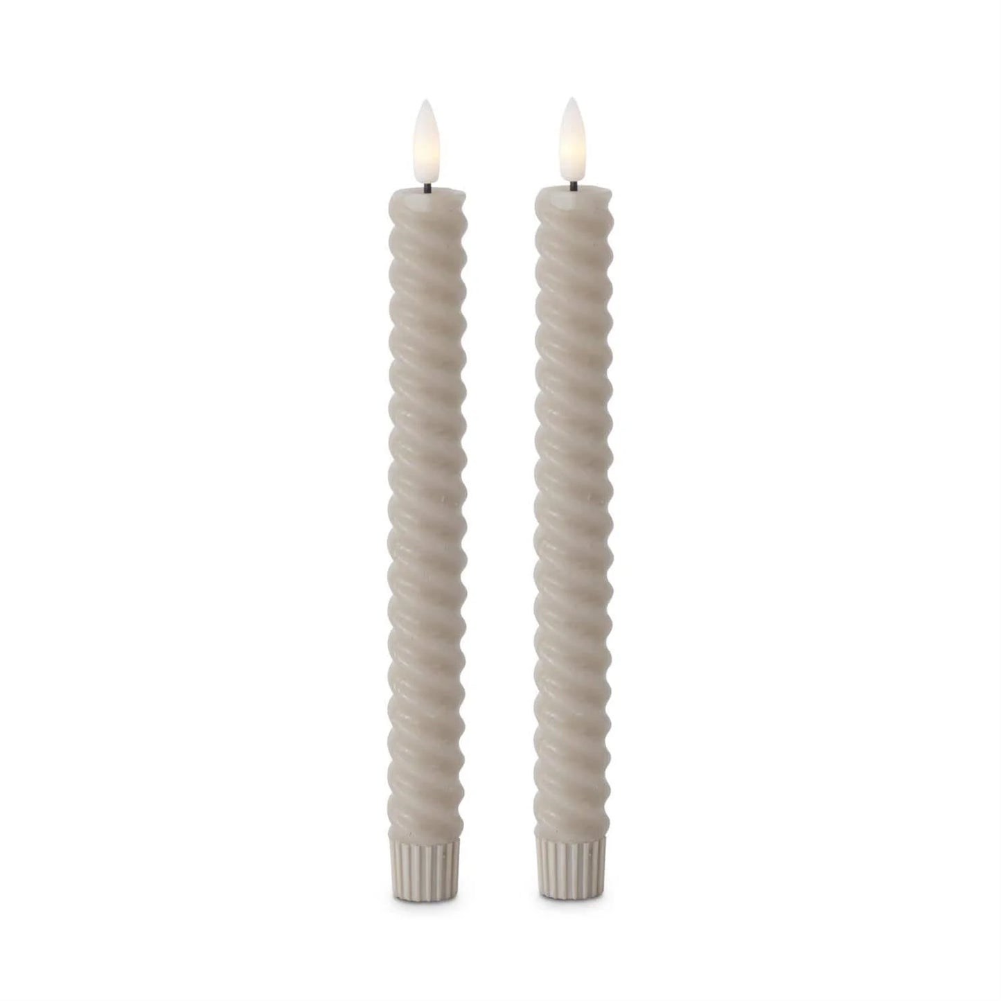 Set Of Two 9.75 Inch Taupe Spiral LED Taper Candles