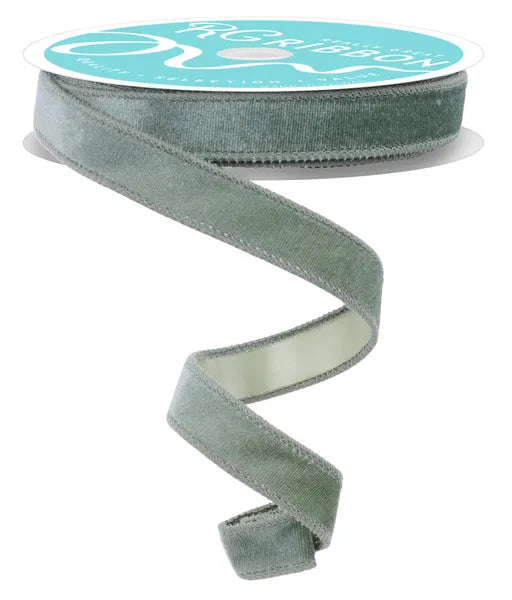 7/8 Inch By 10 Yard Sage Green Deluxe Velvet With Satin Backing Ribbon