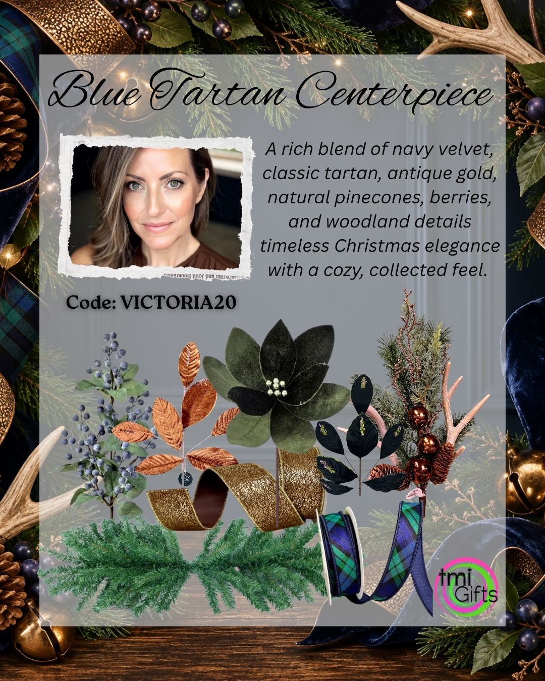 Blue Tartan Centerpiece Kit By Victoria Vines