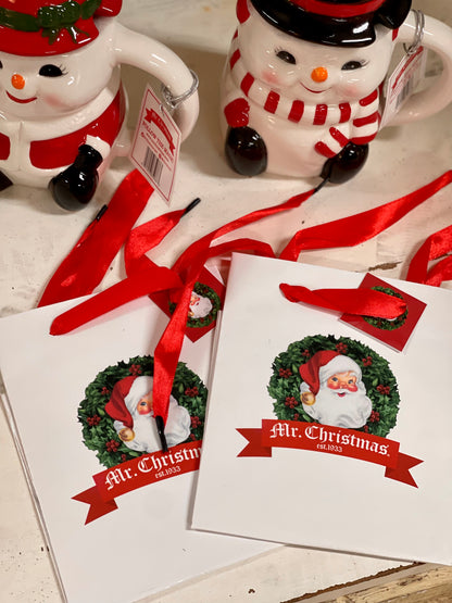 Mr. Christmas Set Of Two Nostalgic Snowman Mugs With Lids And Spoons