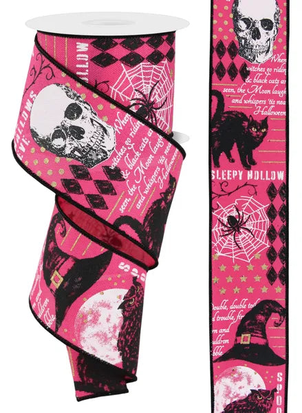 2.5 Inch By 10 Yard Fuchsia Vintage Halloween Ribbon