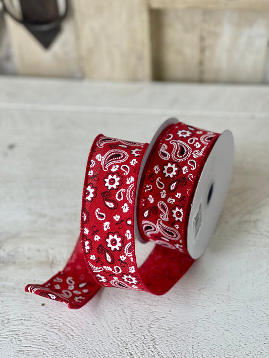1.5 Inch By 10 Yard Red Bandana Printed Ribbon
