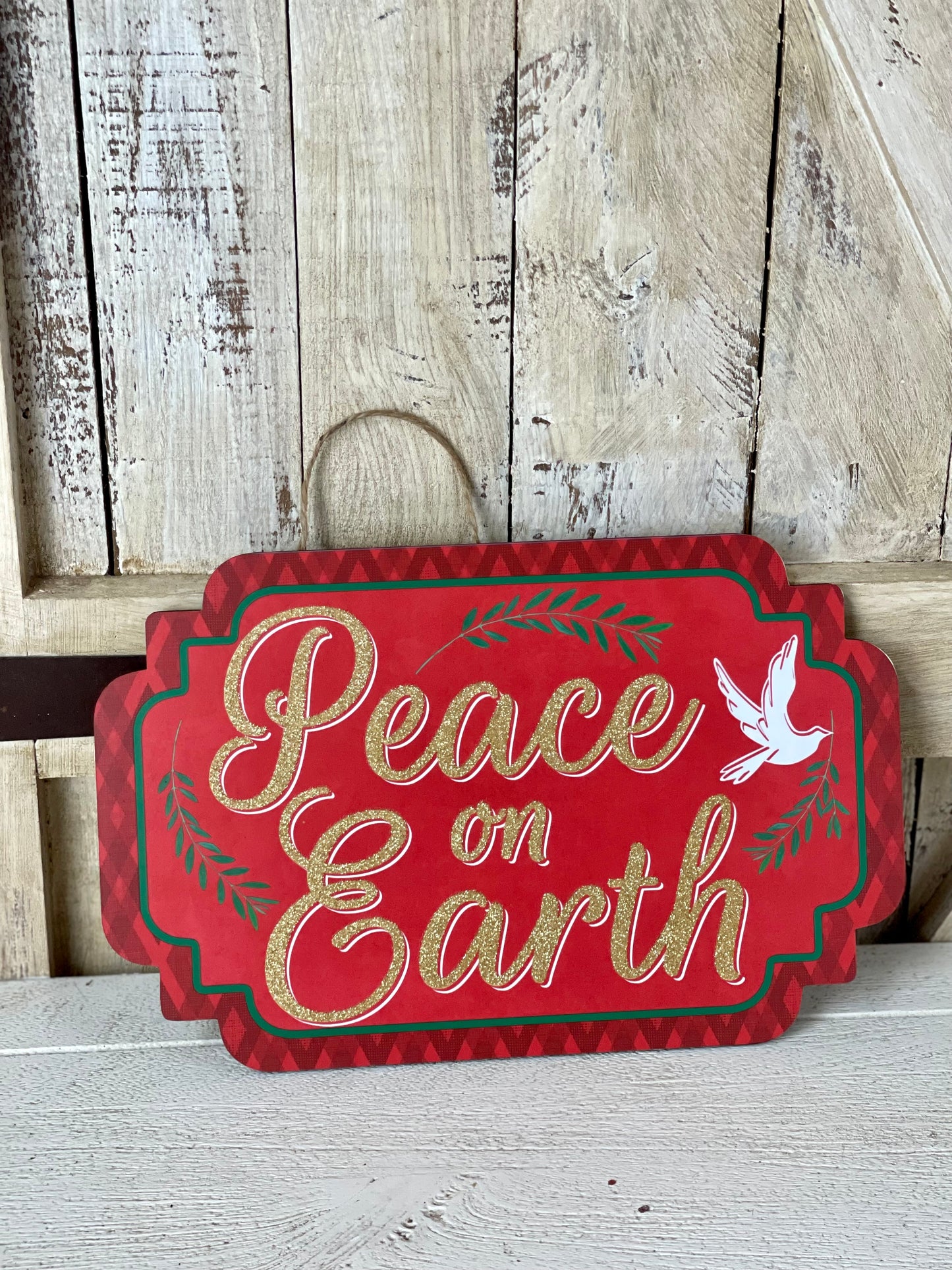 Peace On Earth Glitter Wooden Sign