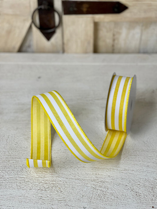 1.5 Inch By 10 Yard Yellow And White Cabana Striped Ribbon