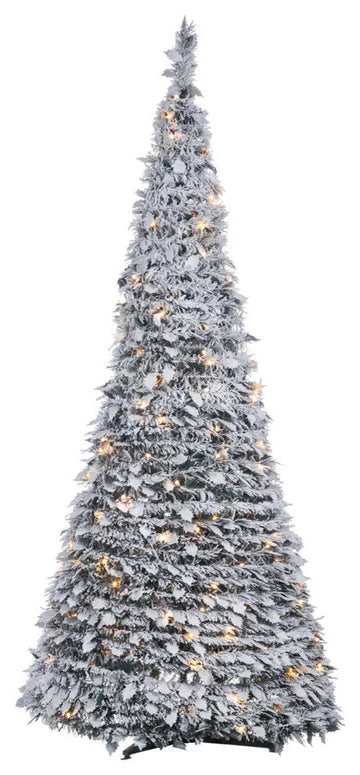 6 Foot High Pop-Up Pre-Lit Flocked Pine Tree With Holy Leaves