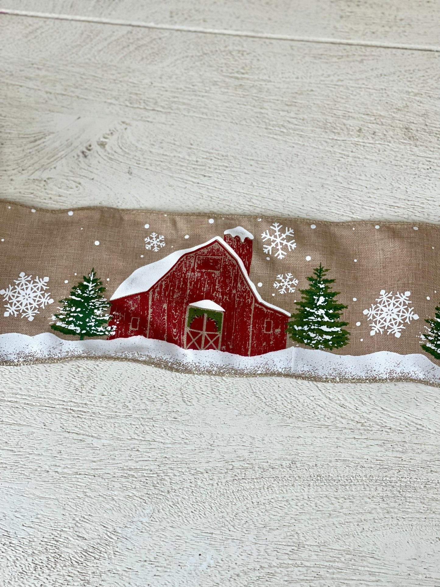 5 Inch By 10 Yard Snow Barn Scene Ribbon