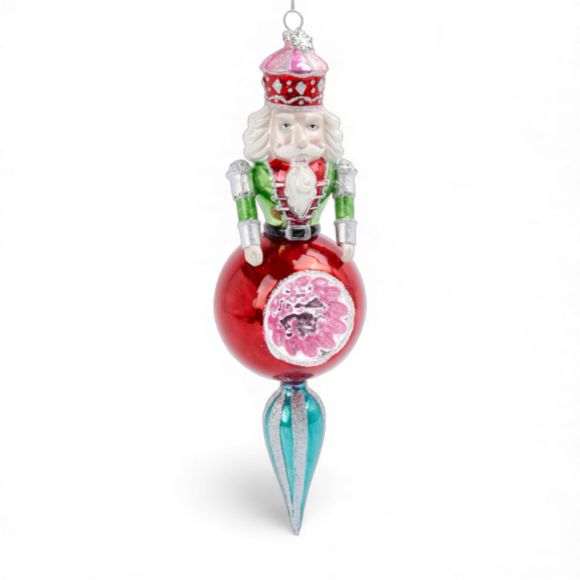 11 Inch Shiny Bright Nutcracker Sphere Glass Ornament
