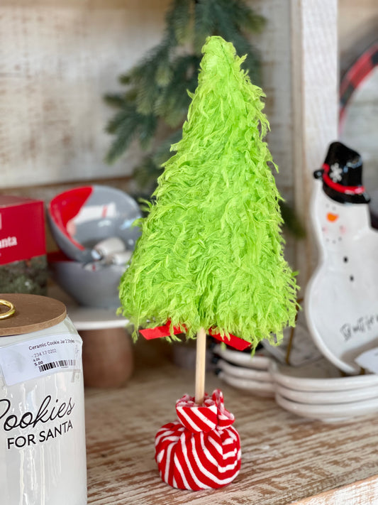 15 Inches Tall Lime Green Furry Tree With Base