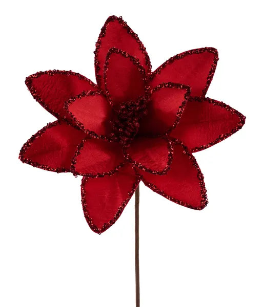 20 Inch Red Satin Glitter Poinsettia