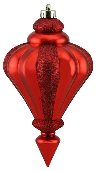 10 Inch Shiny Matte Red Glitter Finial Ornament