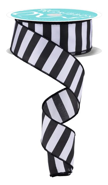 1.5 Inch By 10 Yard Black And White Medium Horizontal Stripe Ribbon