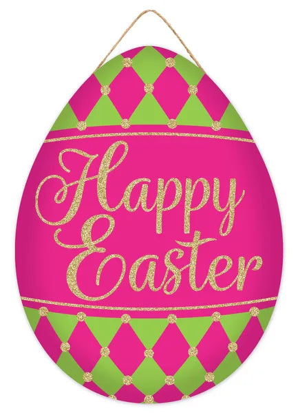 12 Inch Harlequin Easter Egg Glitter Wood Sign