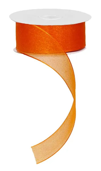 1.5 Inch By 25 Yard Orange Snow Organza Unwired Ribbon