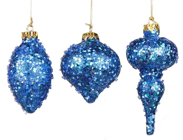 4.5-6.5 Inch Royal Blue Bead And Glitter Ornament Three Styles