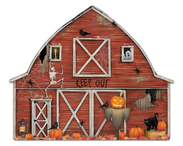 12 Inch Haunted Barn Metal Sign