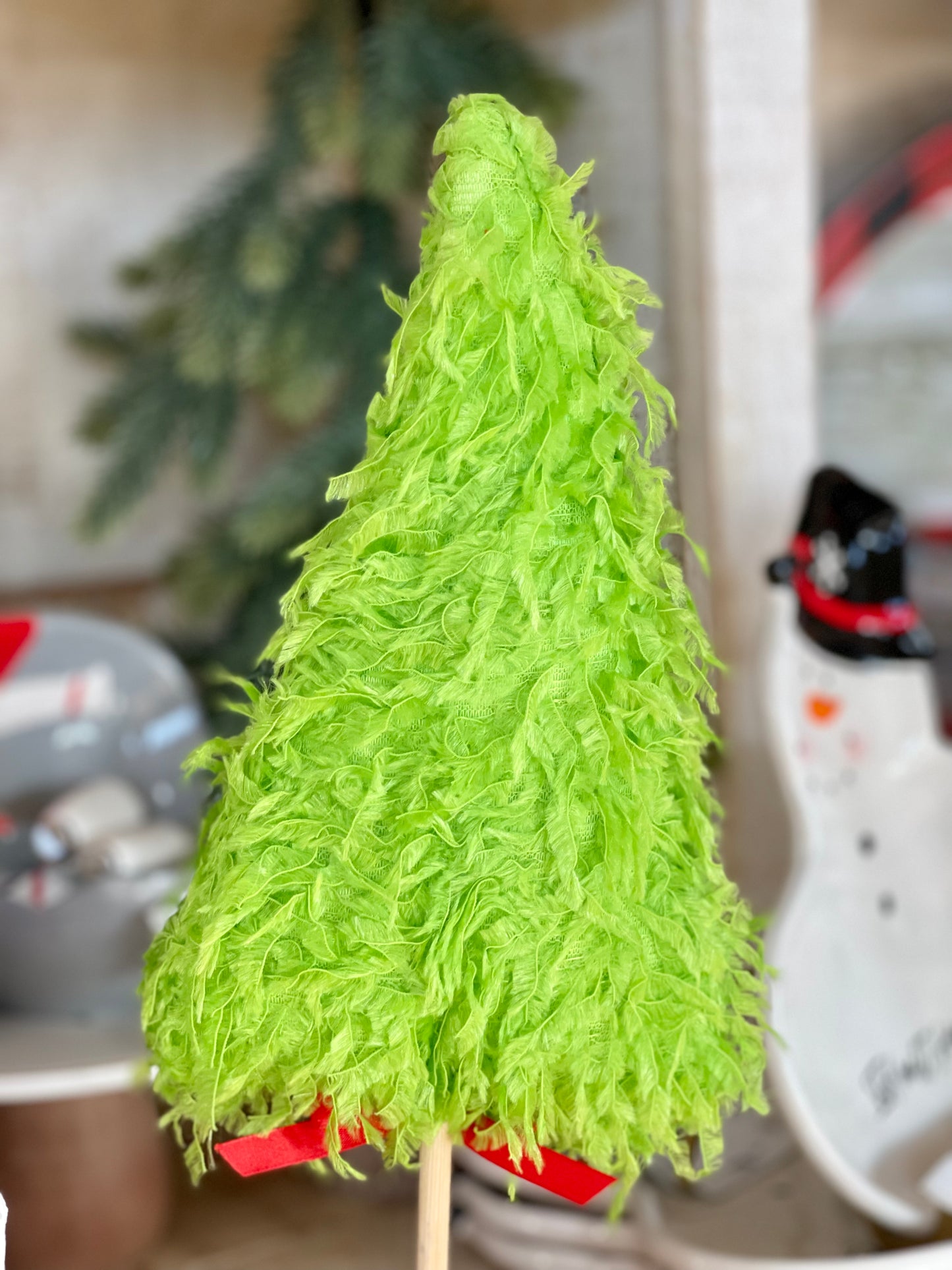 15 Inches Tall Lime Green Furry Tree With Base