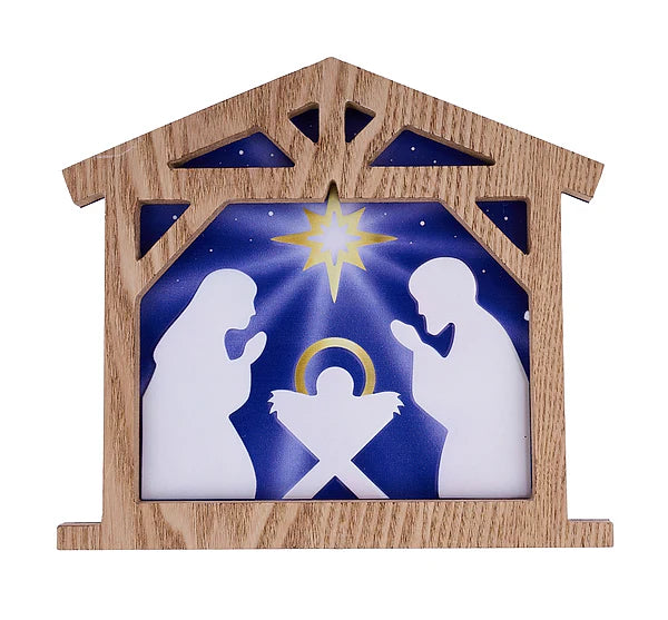 10.5 Inch Navy And Gold Metal Nativity Sign