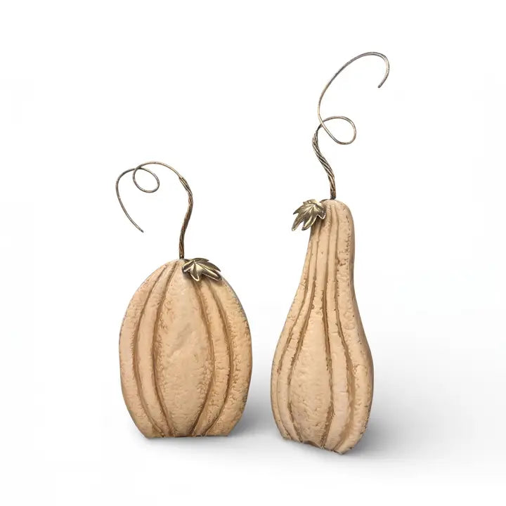 David Christopher's Set Of Two Perfect Antiqued Cream Metal Pumpkin