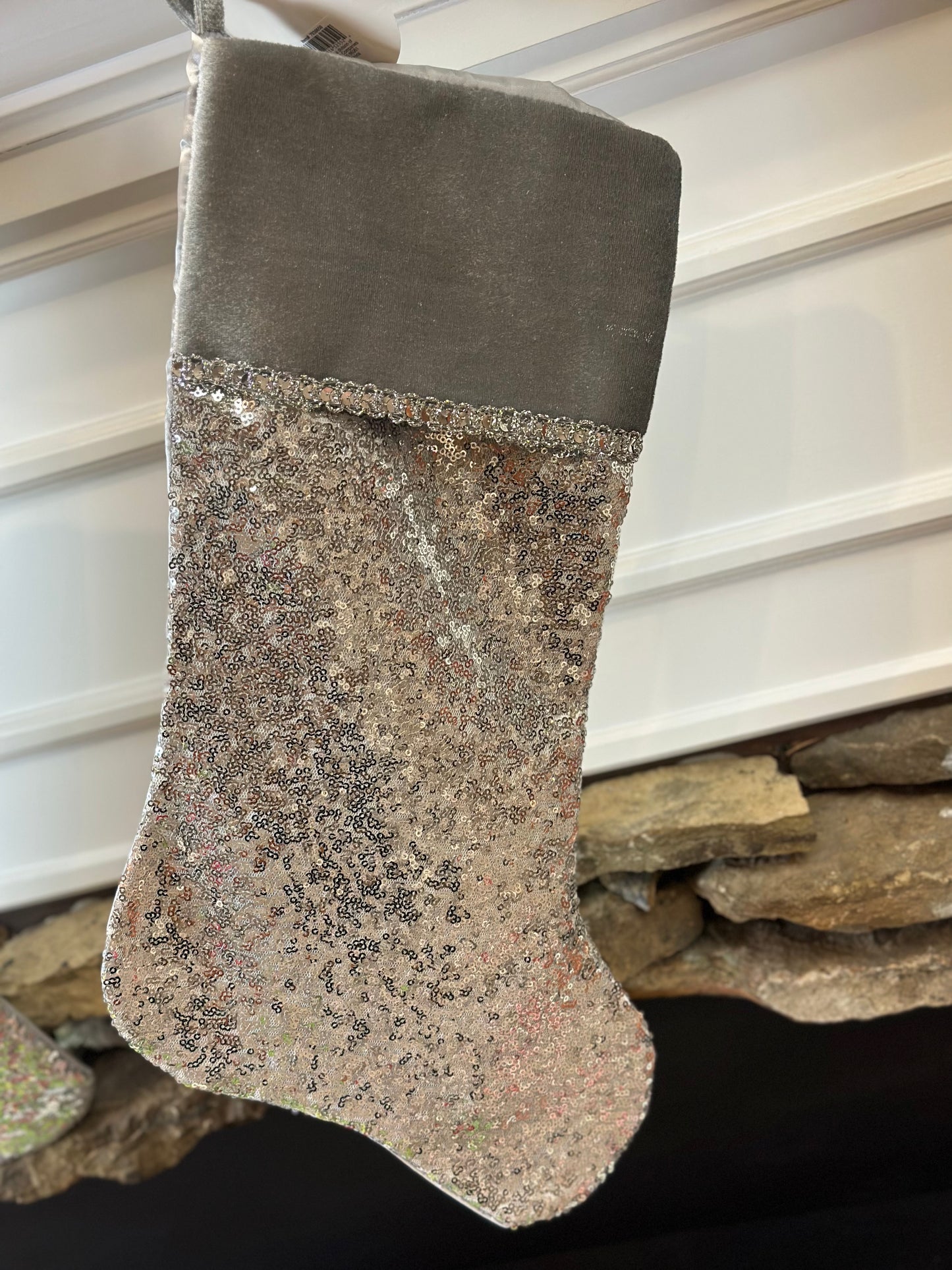 20.5 Inch Silver Sequined Stocking