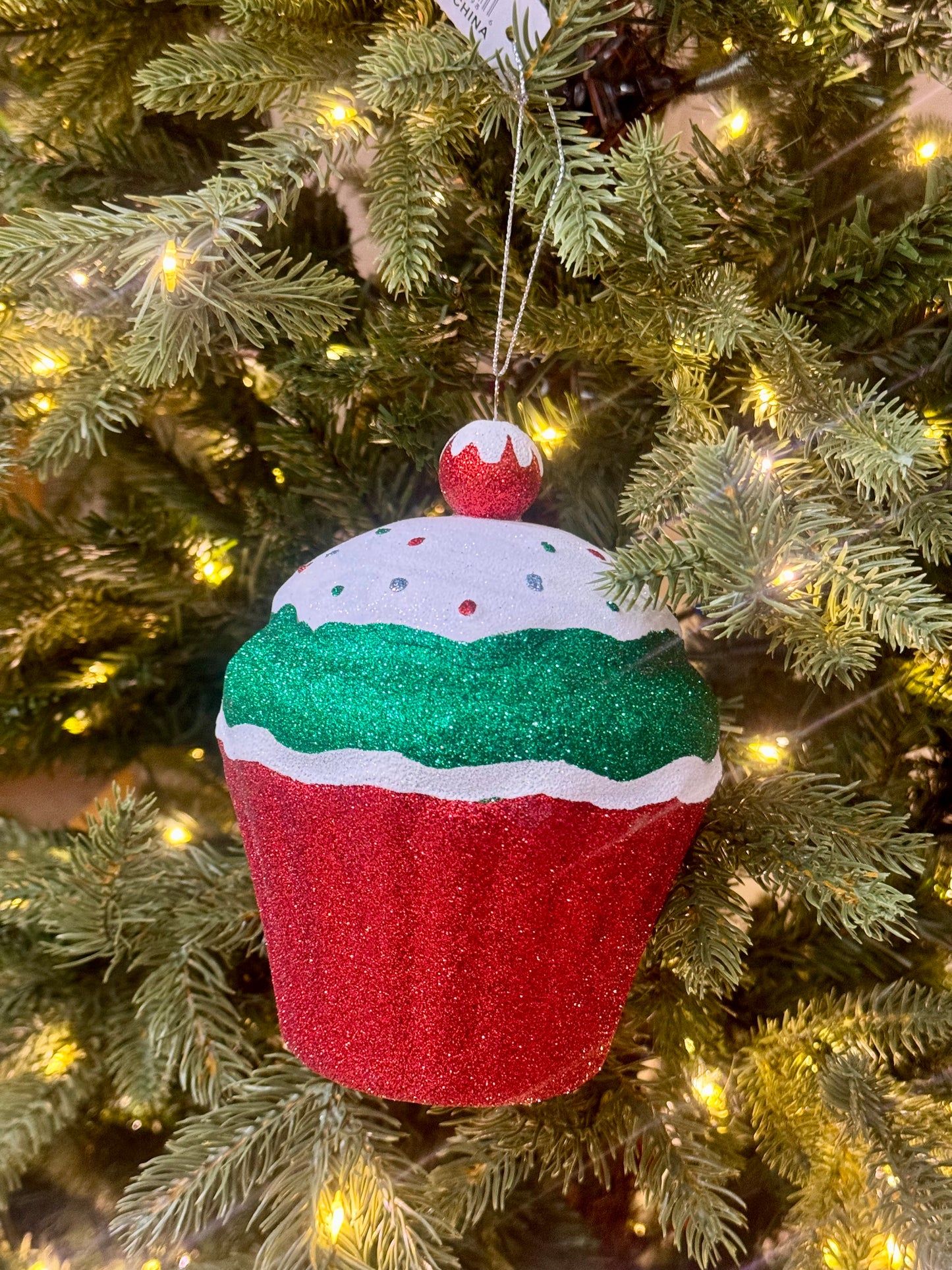 5.5 Inch Red Green Glitter Cupcake Ornament