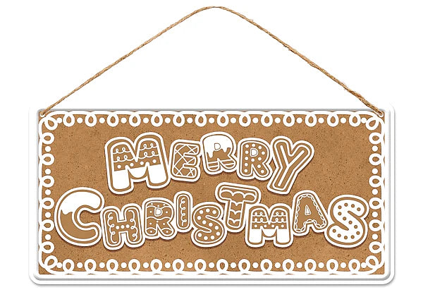 12 Inch Tan Merry Christmas Gingerbread Sign