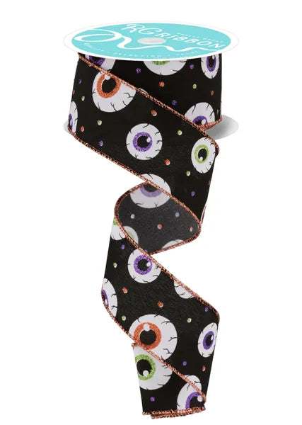 1.5 Inch By 10 Yard Eyeballs And Polka Dot Ribbon