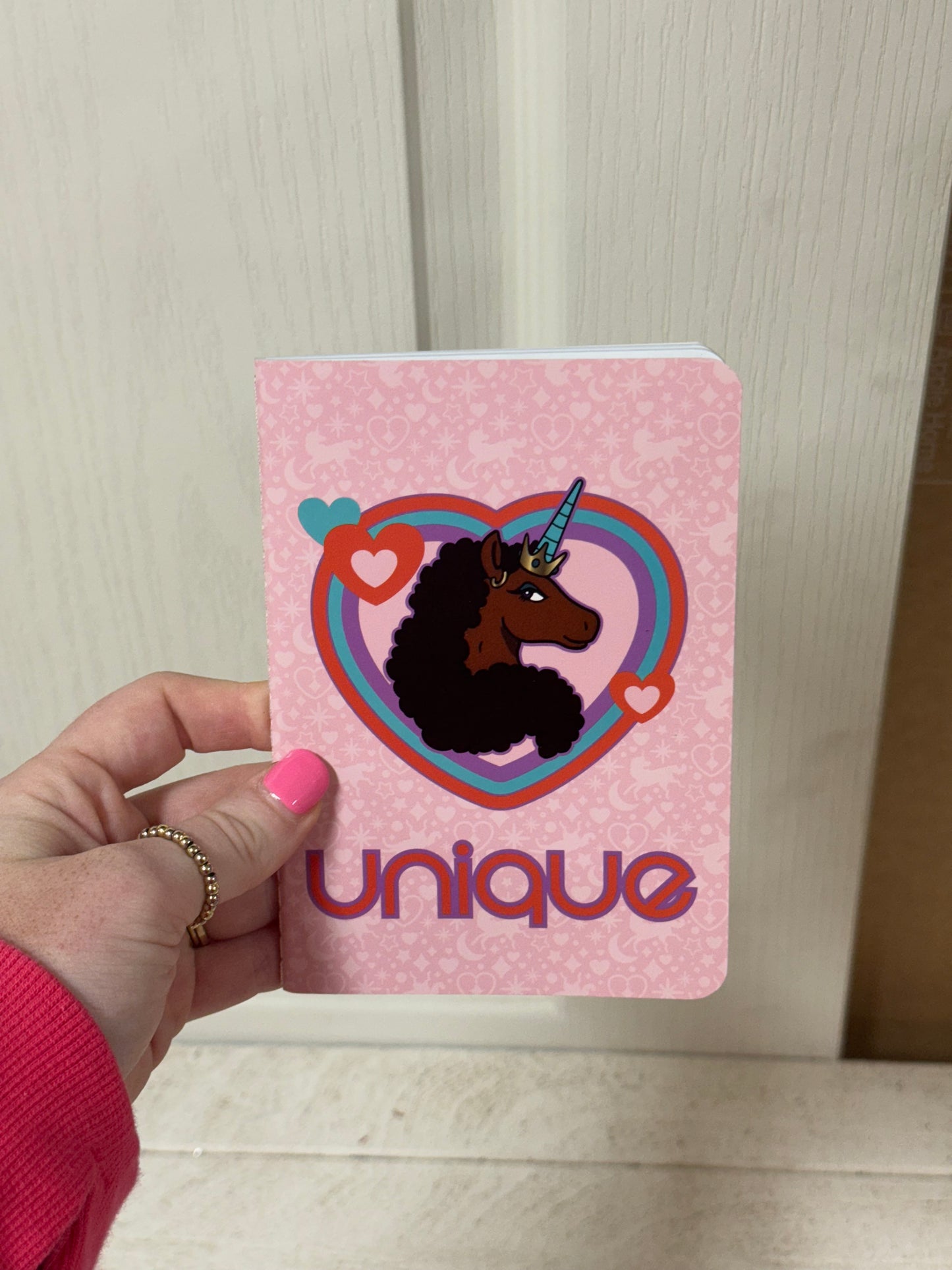 Unique Pink Afro Unicorn Handheld Notebook