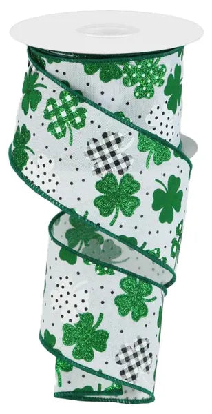 2.5 Inch By 10 Yard Patterned Shamrocks Ribbon