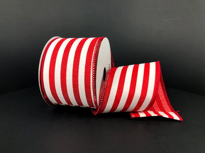 2.5 Inch By 10 Yard Red And White Cabana Striped Ribbon