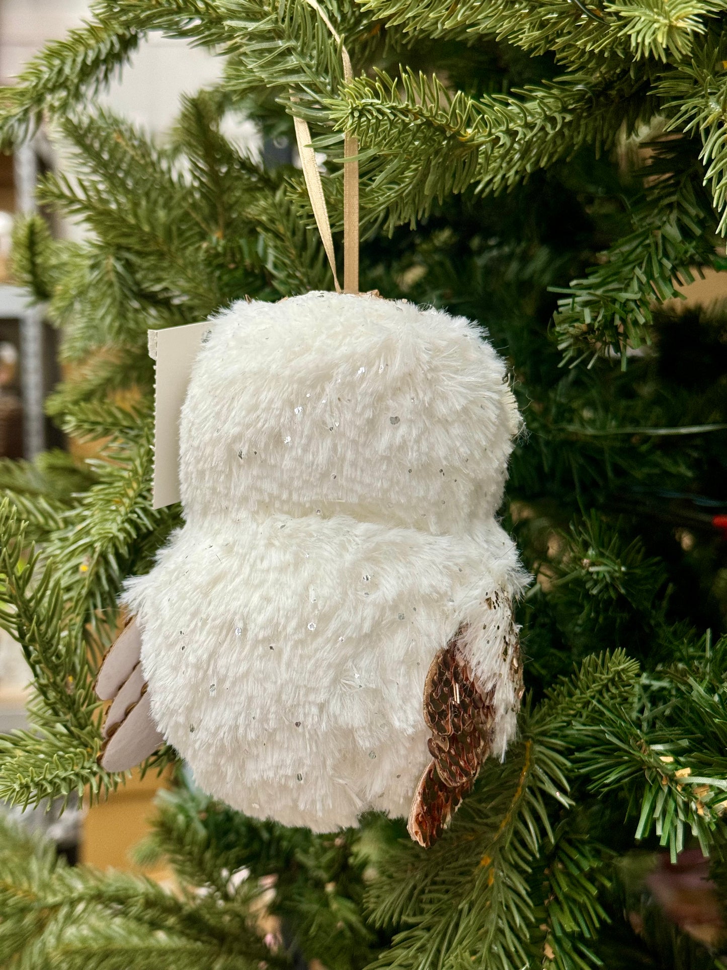 5.25 Inch Copper And Natural Sequin Owl Ornament