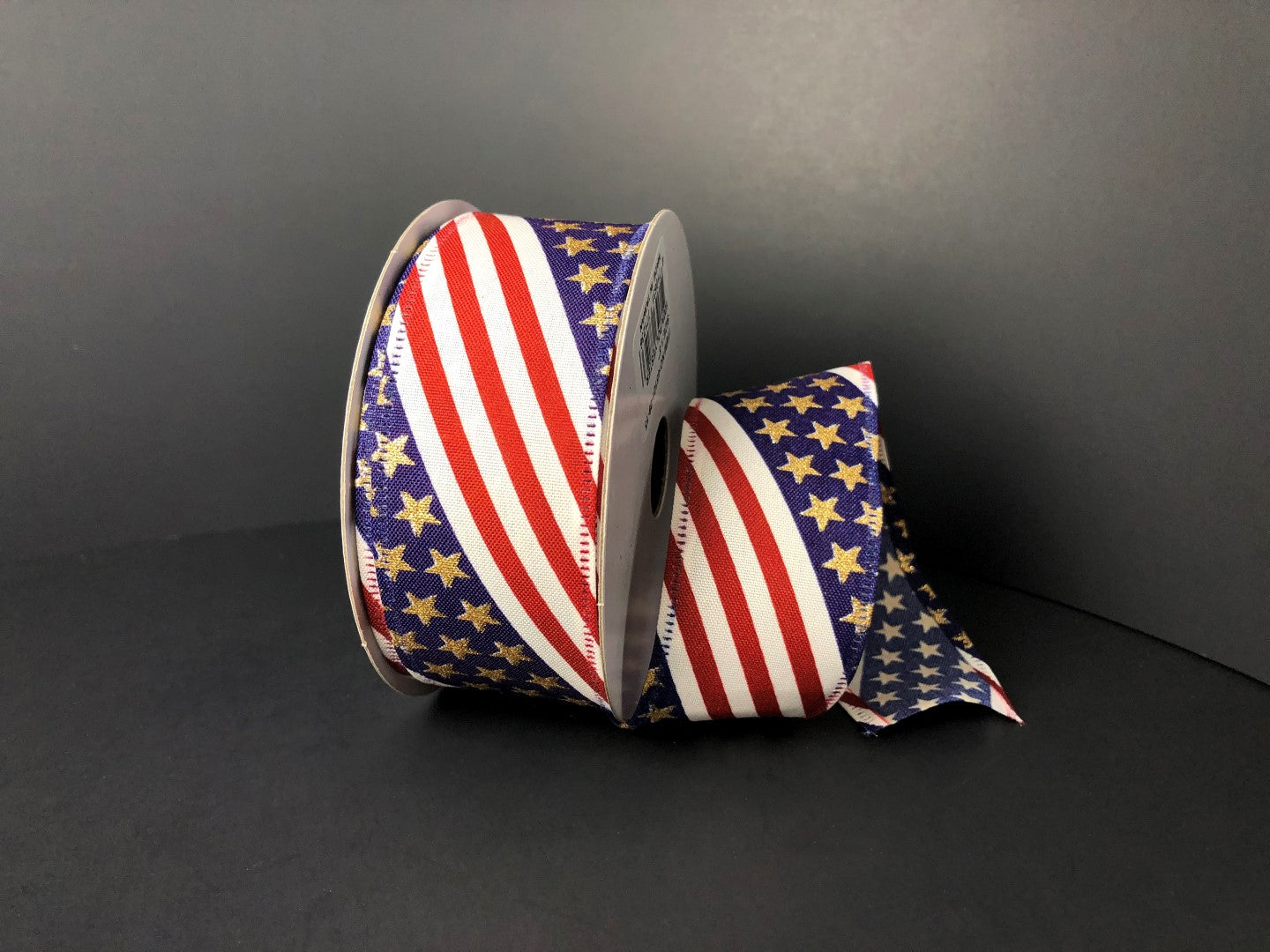 1.5 Inch By 10 Yard American Flag Ribbon With Gold Stars Ribbon